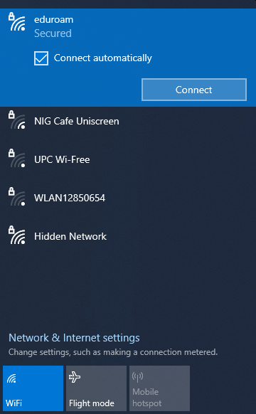 Screenshot Windows 10 WiFi - connect to eduroam