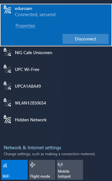 Screenshot Windows 10 WiFi - eduroam connected