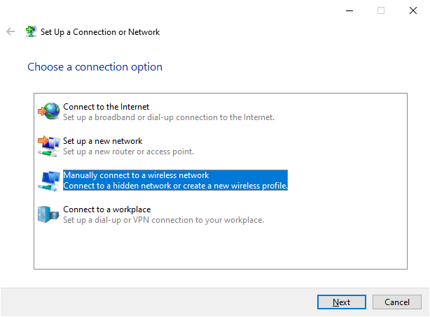 Screenshot Windows 10 WiFi - connect manually