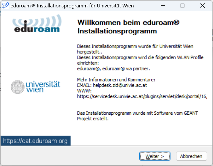 Screenshot Windows eduroam CAT installieren