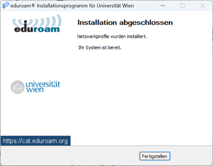 Screenshot Windows eduroam CAT installiert