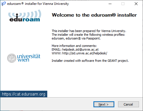 Screenshot Windows install eduroam CAT