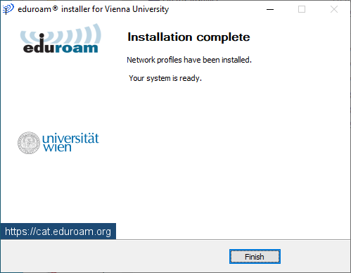 Screenshot Windows eduroam CAT installation completed