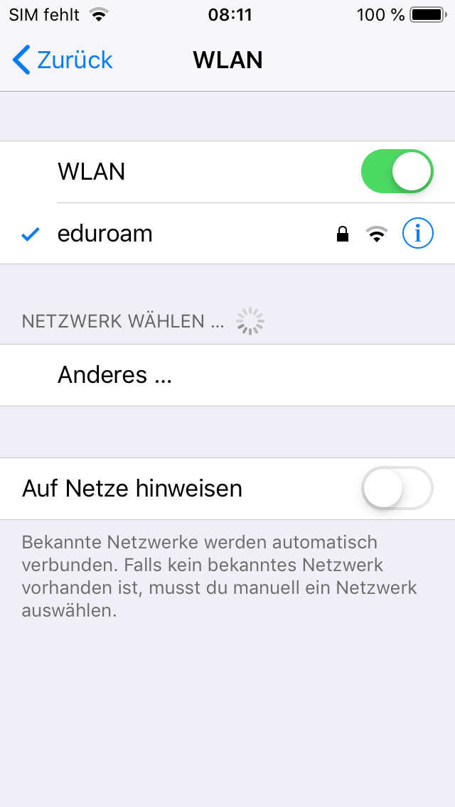 Screenshot iOS WLAN Netzwerkliste