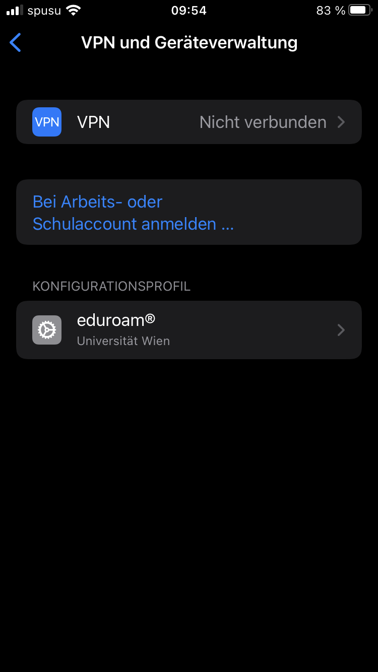Screenshot iOS - Konfigurationsprofil eduroam