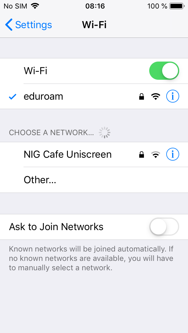 Screenshot iPhone WiFi network list