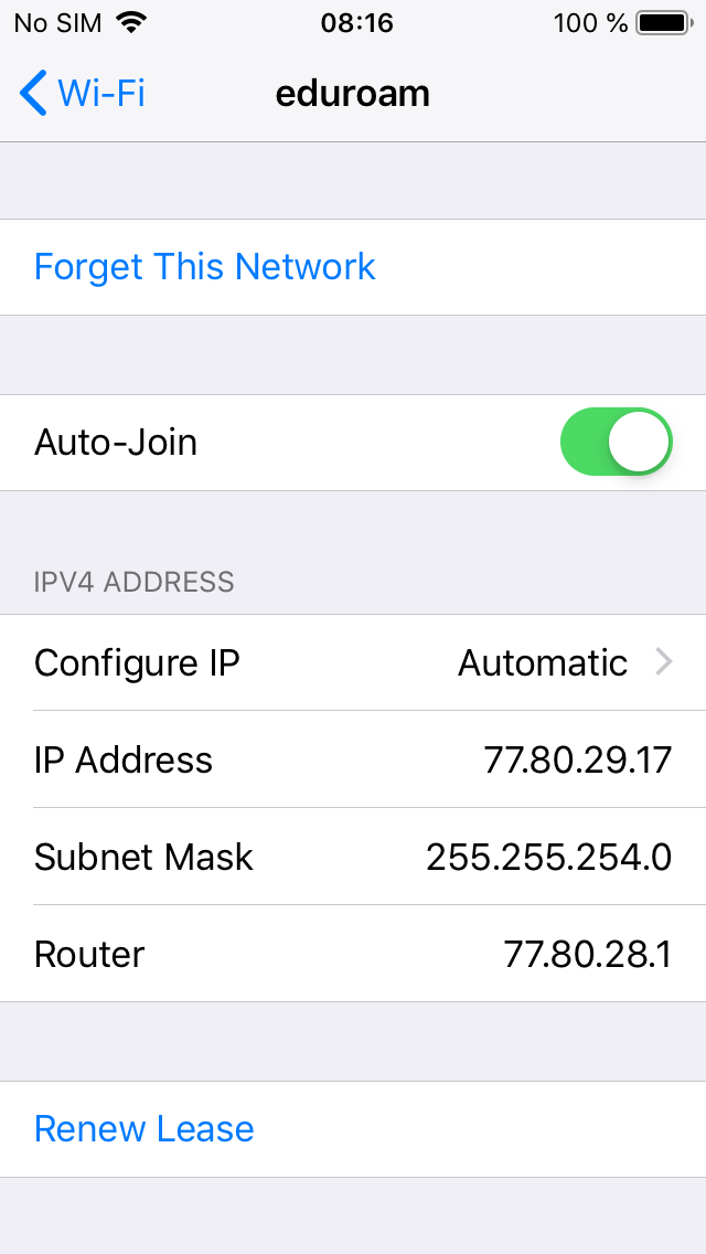 Screenshot iOS WiFi - forget this network