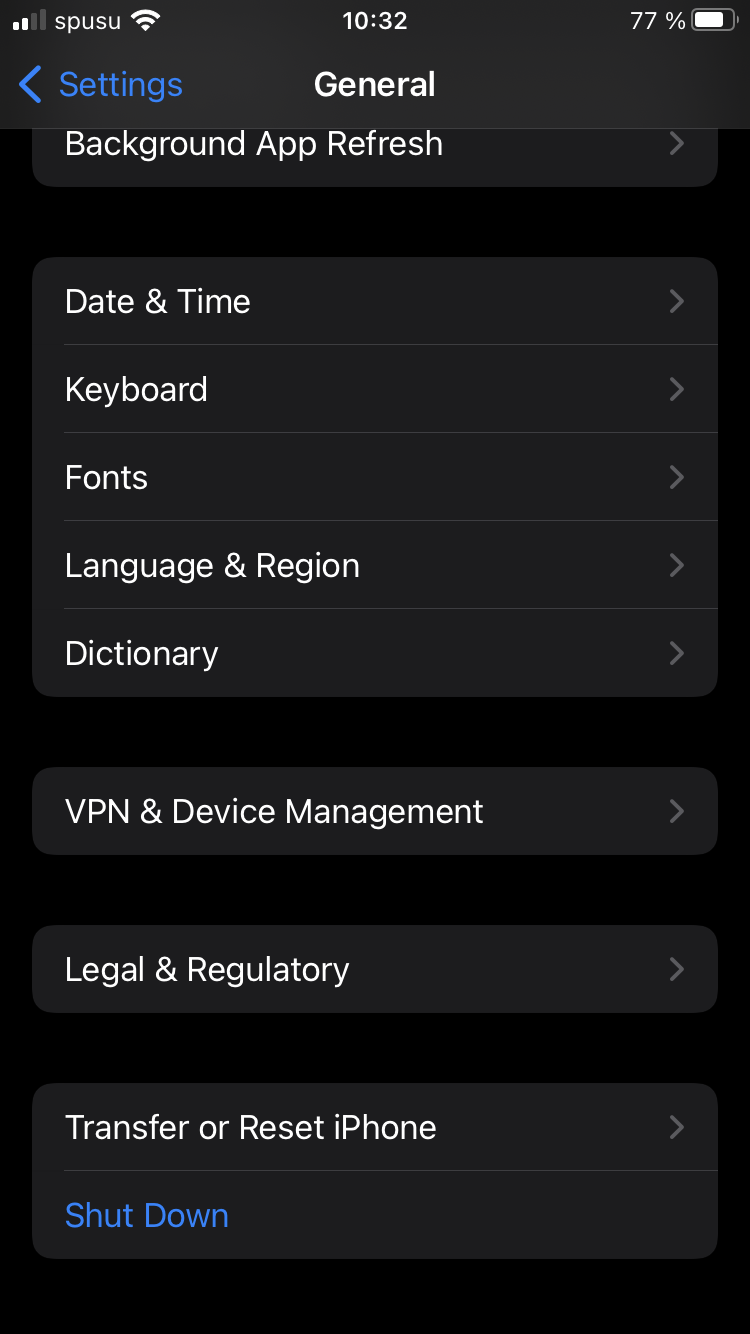 Screenshot iOS - Settings - General