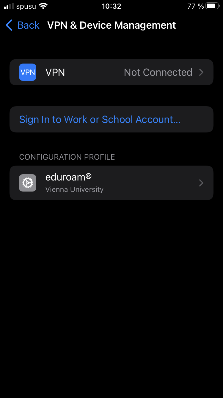 Screenshot iOS - eduroam configuration profile