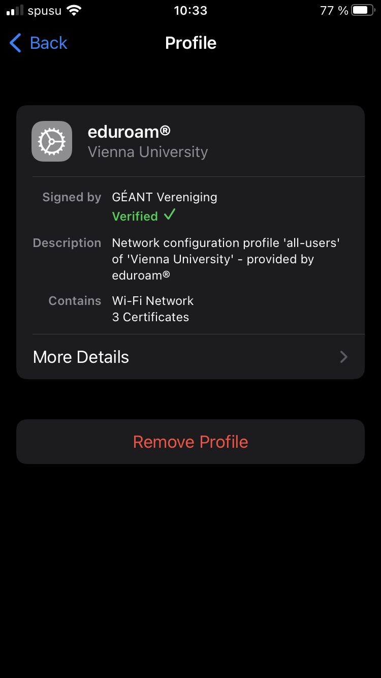 Screenshot iOS - Remove profile