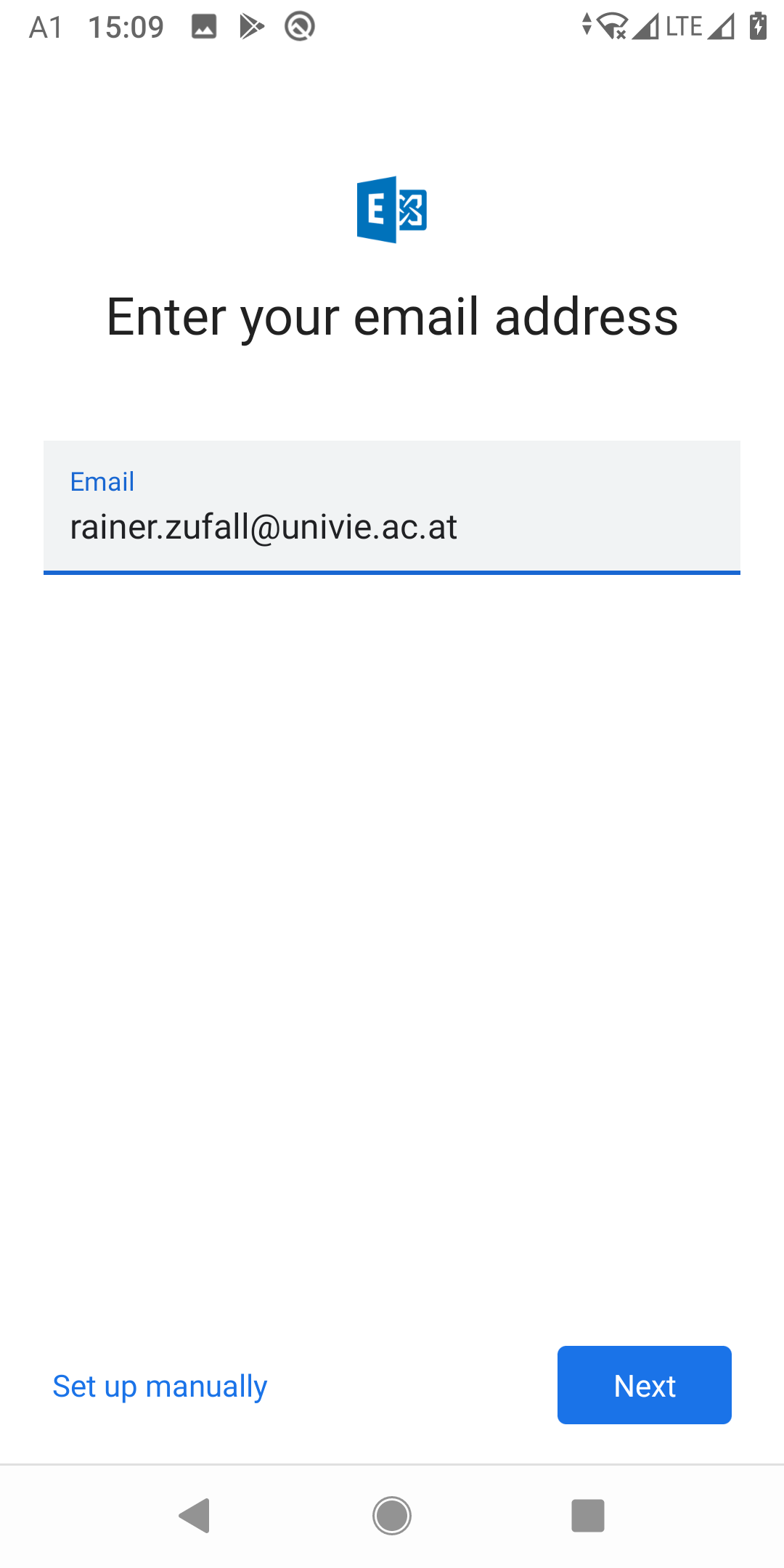 Screenshot Android Settings Excange account - e-mail address
