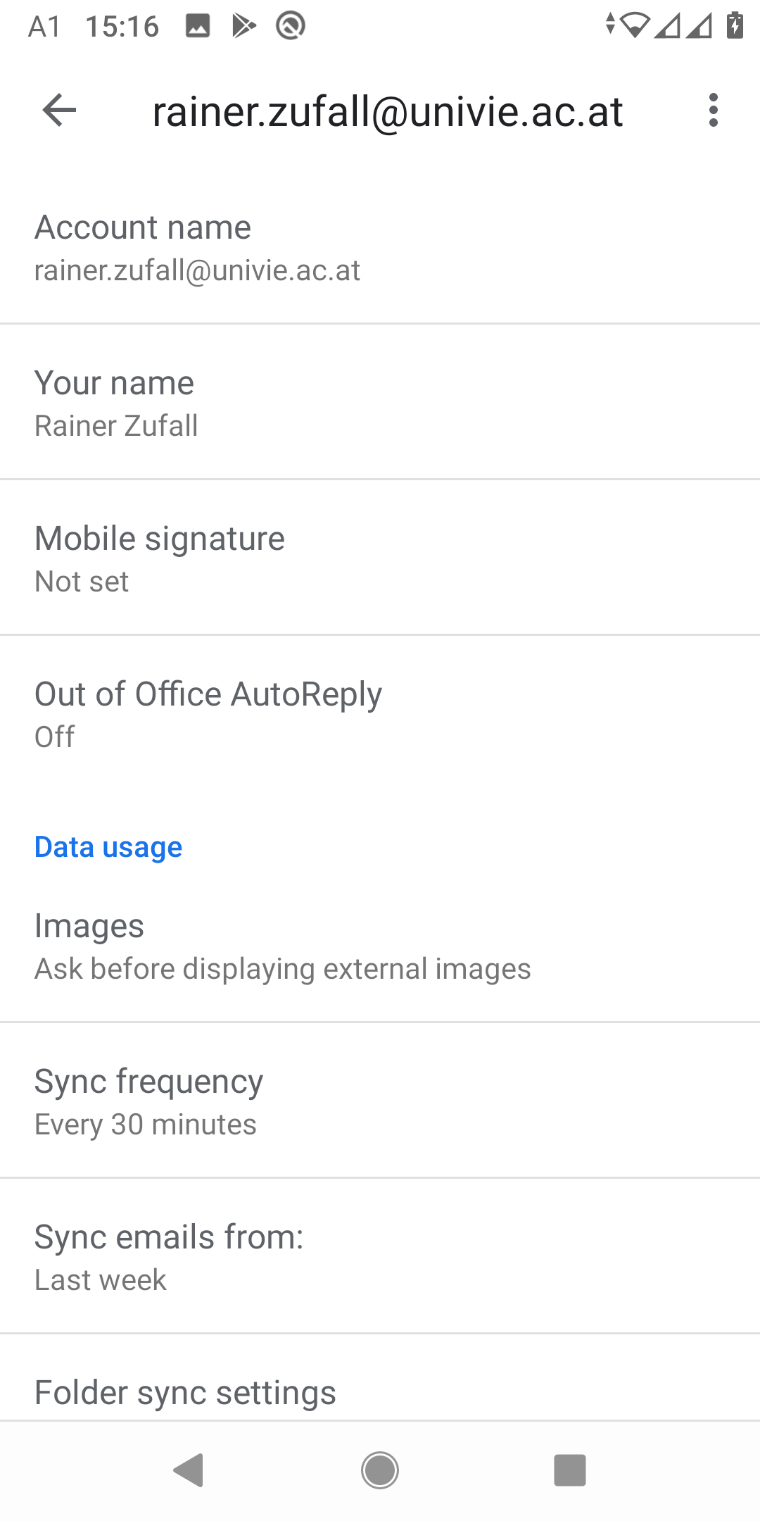 Screenshot Android Gmal e-mail settings