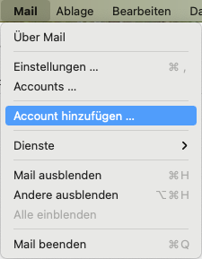 Screenshot Apple Mail Account hinzufügen