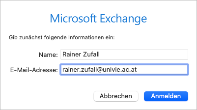 Screenshot Apple Mail Account hinzufügen Exchange E-Mailadresse