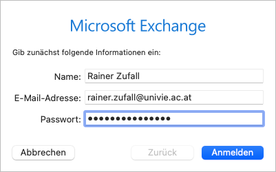 Screenshot Apple Mail Exchange Passwort