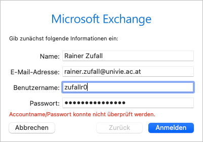 Screenshot Apple Mail Exchange UserID