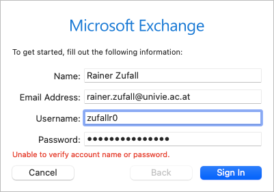 Screenshot Apple Mail Add Account Exchange user id