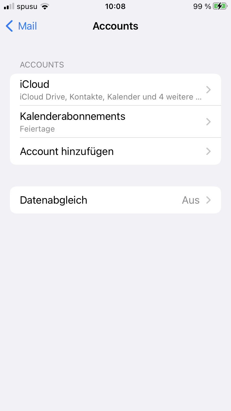 Screenshot iOS Einstellungen Account hinzufügen