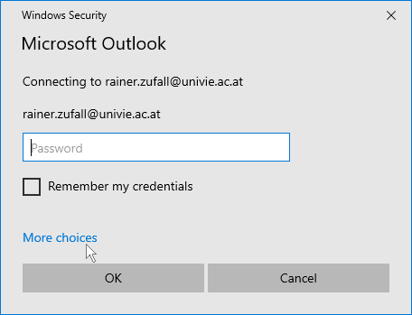 Screenshot Outlook 2016 Exchange Login - More Choices