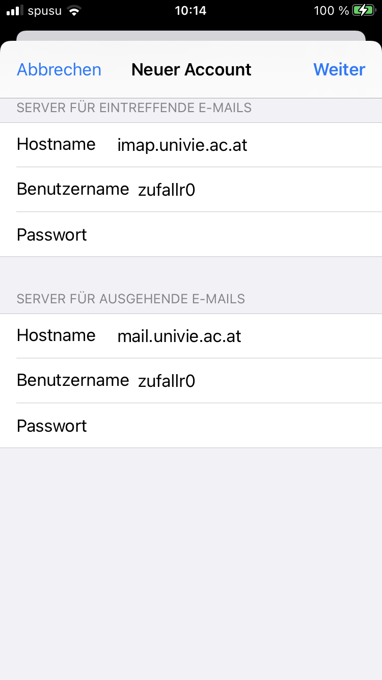 Screenshot iPhone Serverinformationen