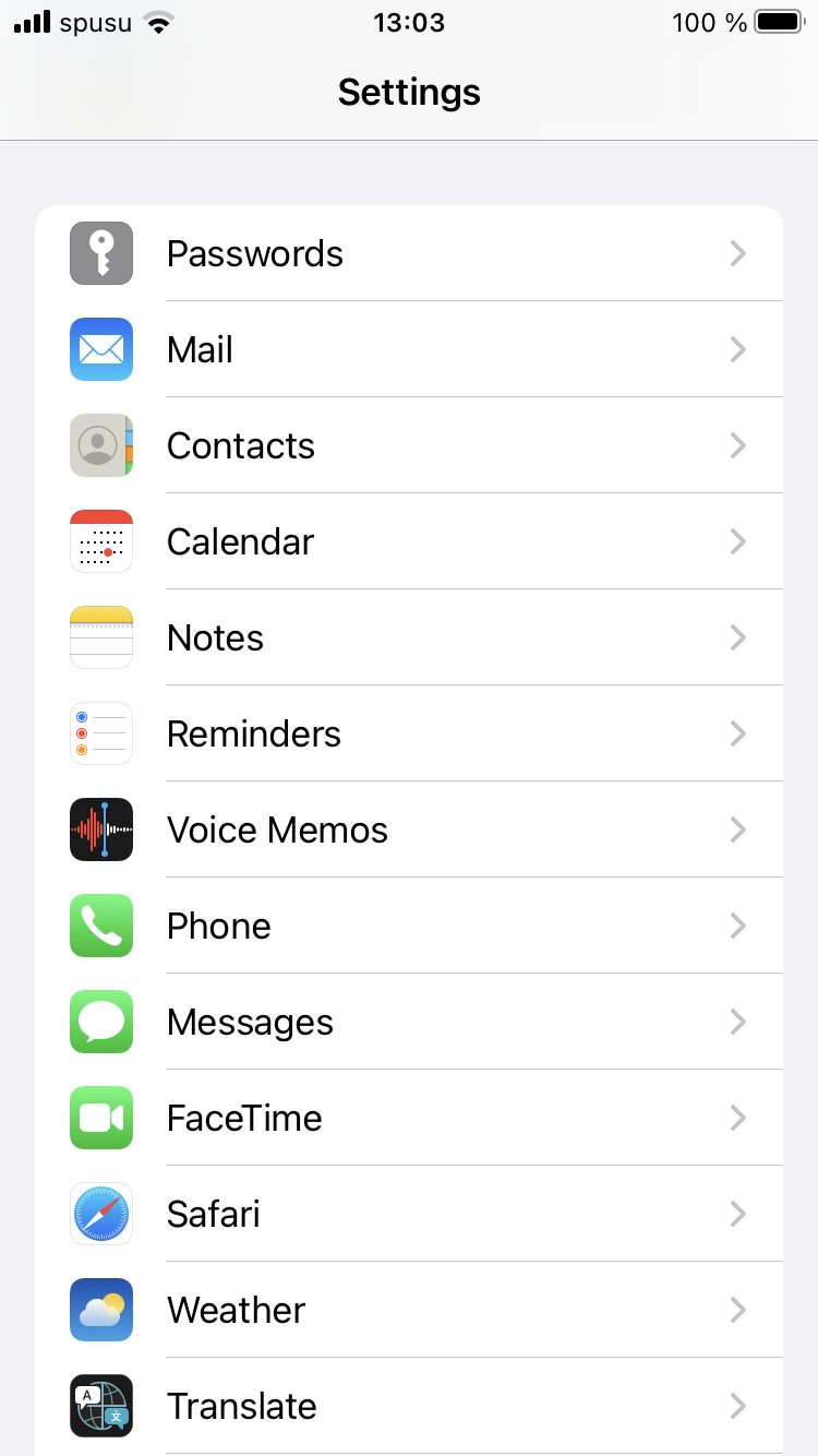 Screenshot iOS - Settings