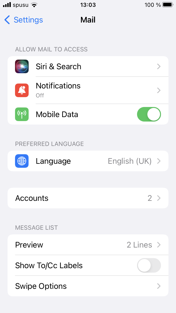 Screenshot iOS - Settings - Mail