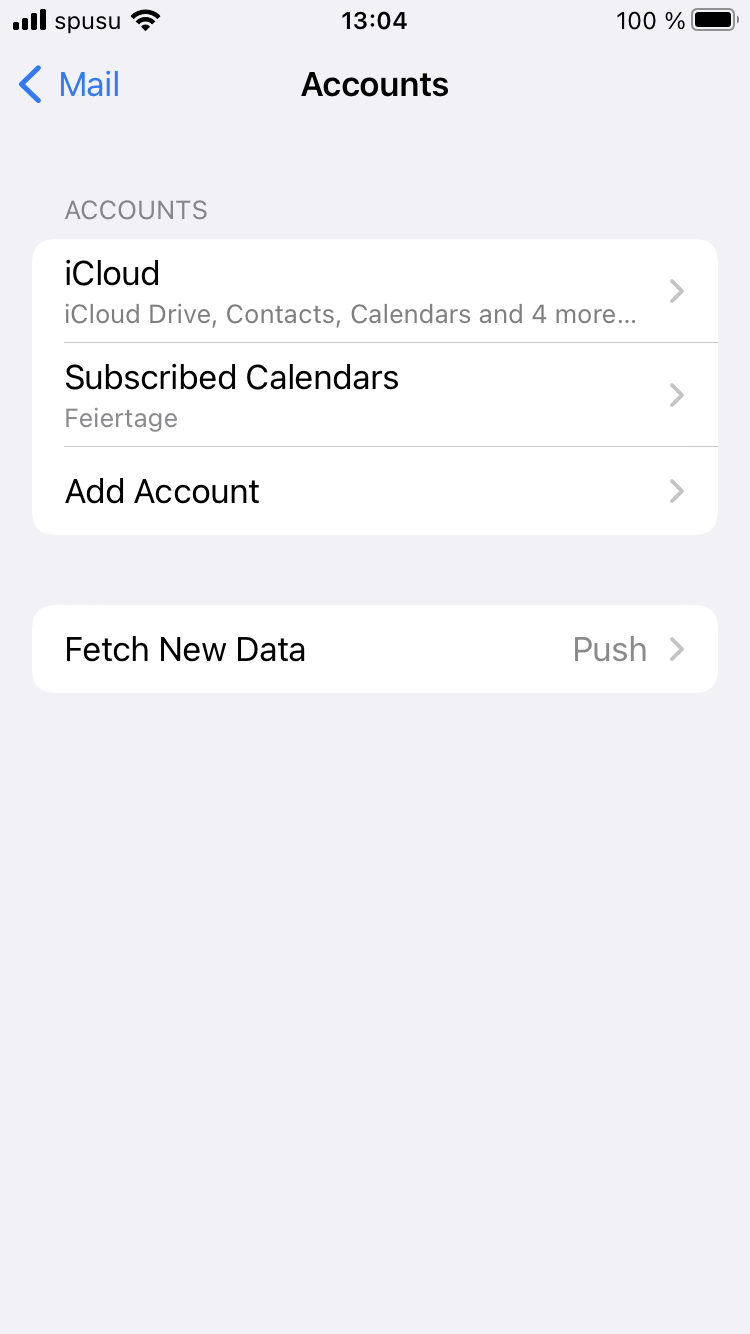 Screenshot iOS - Settings - Mail accounts