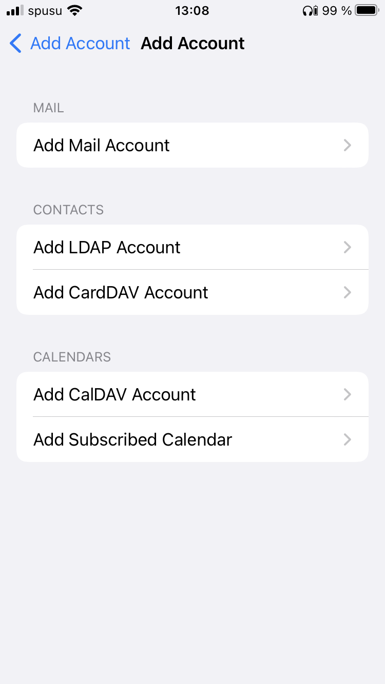 Screenshot iOS - Settings - add account