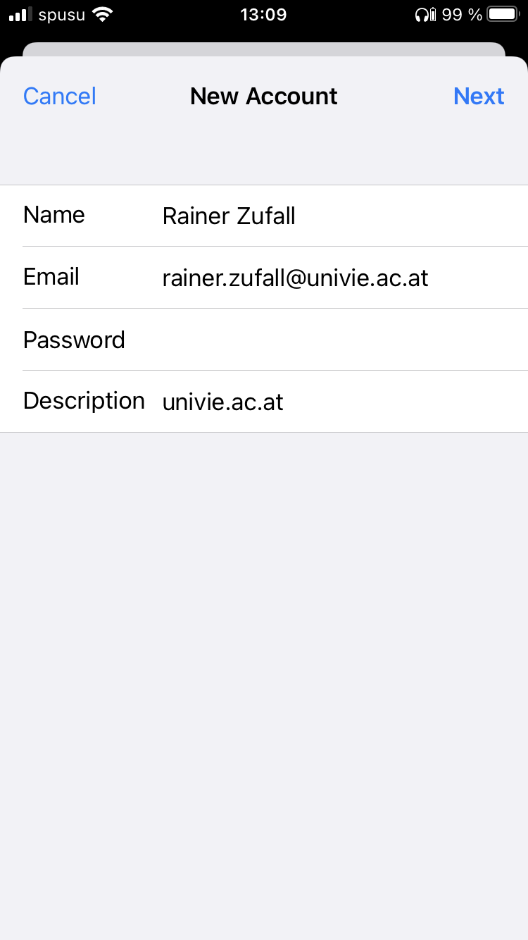 Screenshot iOS - Settings - account details
