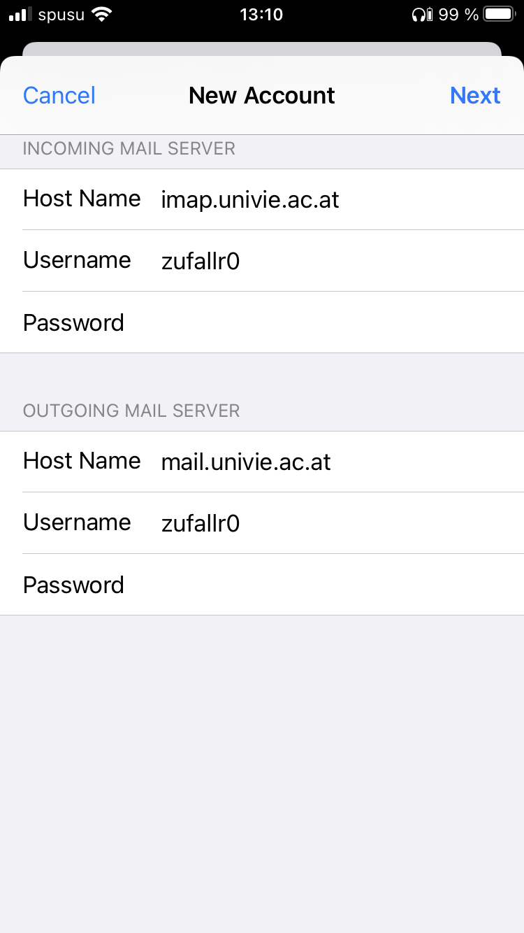 Screenshot iOS - Settings - account details