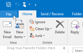 Screenshot Outlook 2016 menue