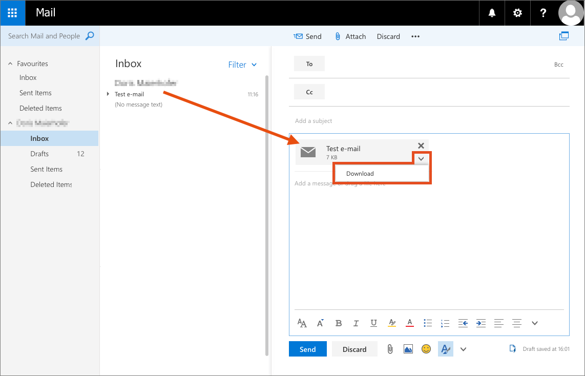 Screenshot – save e-mail as EML file