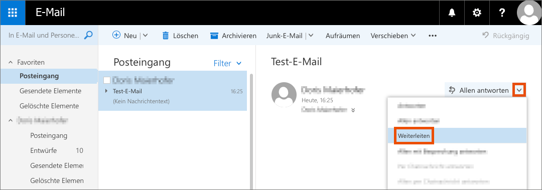 Screenshot Outlook Web App