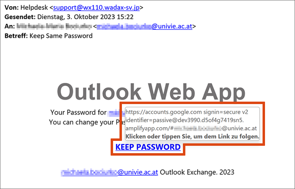 Screenshot – Checking target address of links