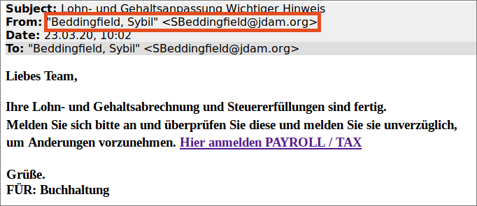 Screenshot – Beispiel Phishing Gehaltsabrechnung