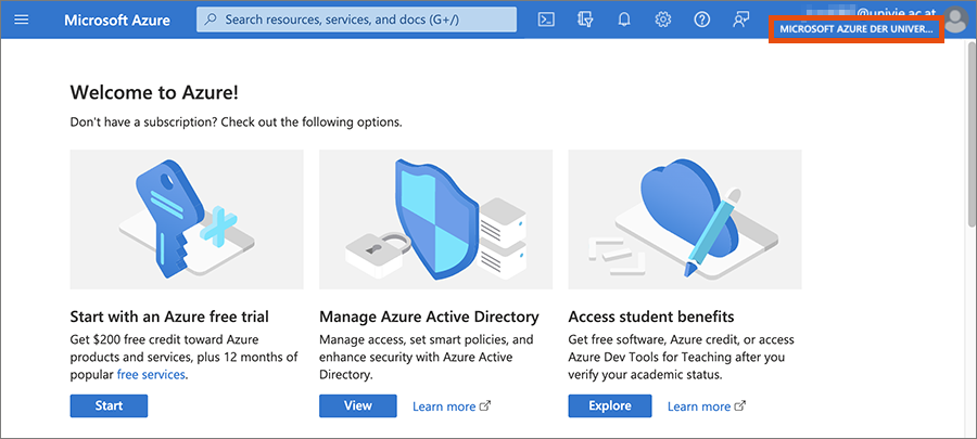Screenshot Microsoft portal