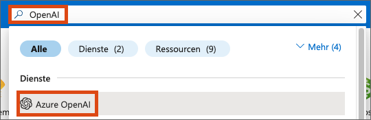 Screenshot Service Azure OpenAI wählen