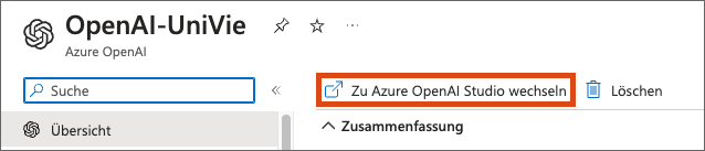 Screenshot zu Azure OpenAI Studio wechseln