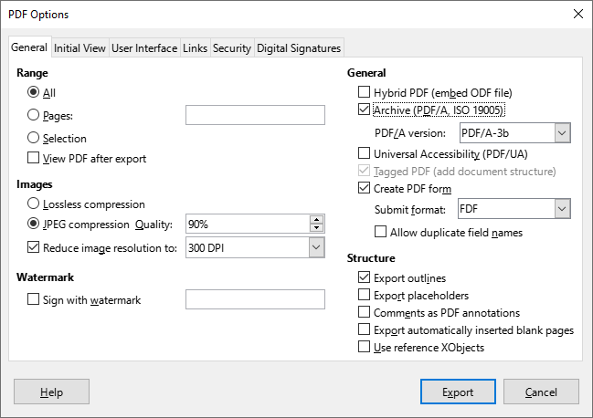 Screenshot Libre/Open Office - general options