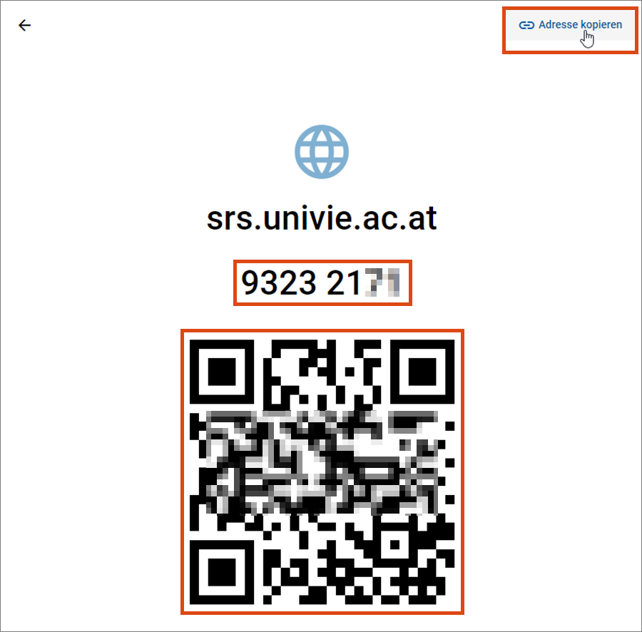 Raumnummer, QR-Code, Zugangslink