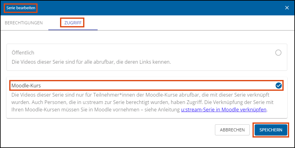 Berechtigung öffentlich oder nur Moodle-Kurs