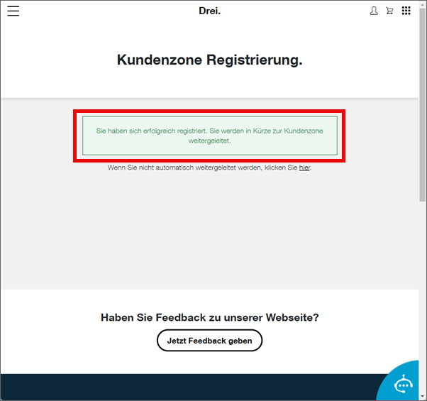 Weiterleitung in die Kundenzone