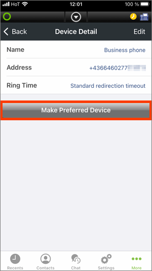 Screenshot – Call forwarding