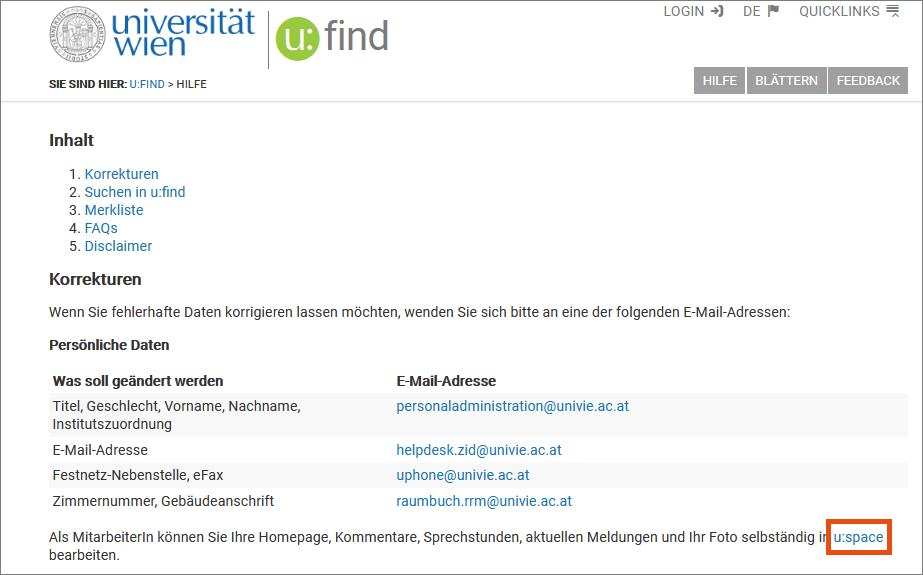 Screenshot – u:find-Hilfe