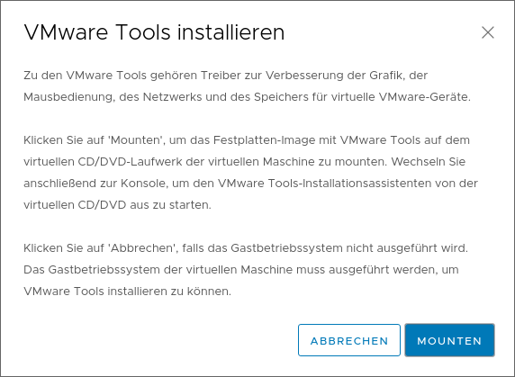 Screenshot VMware Tools mounten