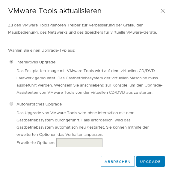 Screenshot VMware Tools upgraden