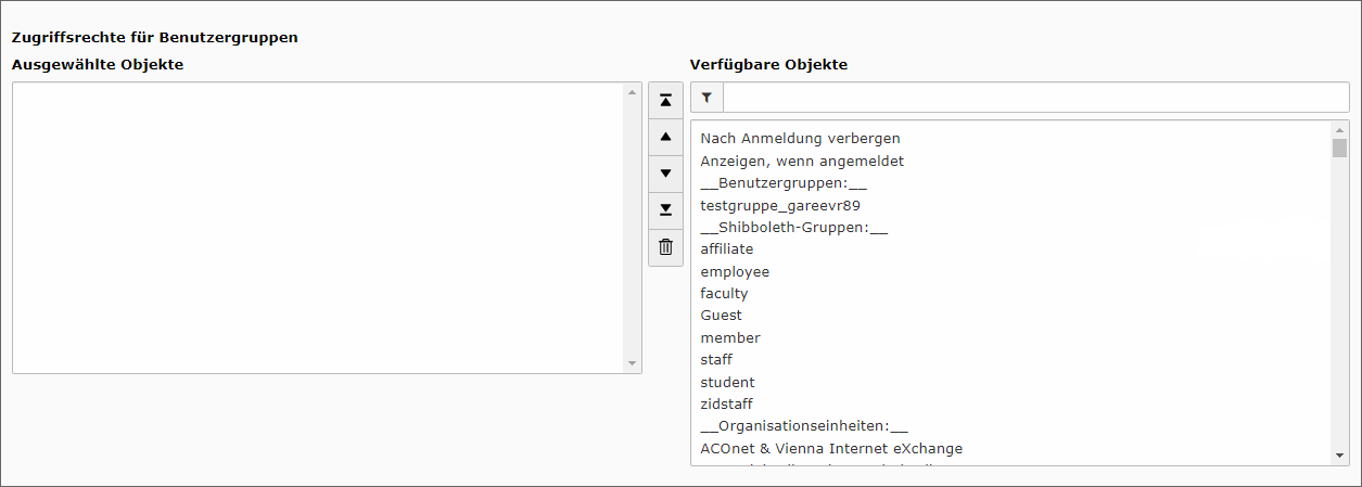 Screenshot Reiter Zugriff – Nutzer*innengruppen