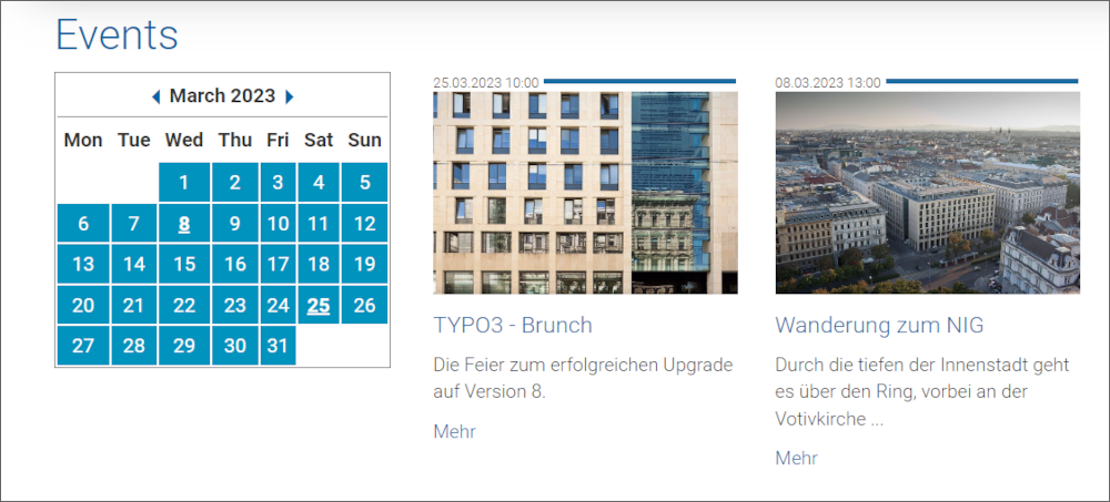 Screenshot Veranstaltungen mit Kalender