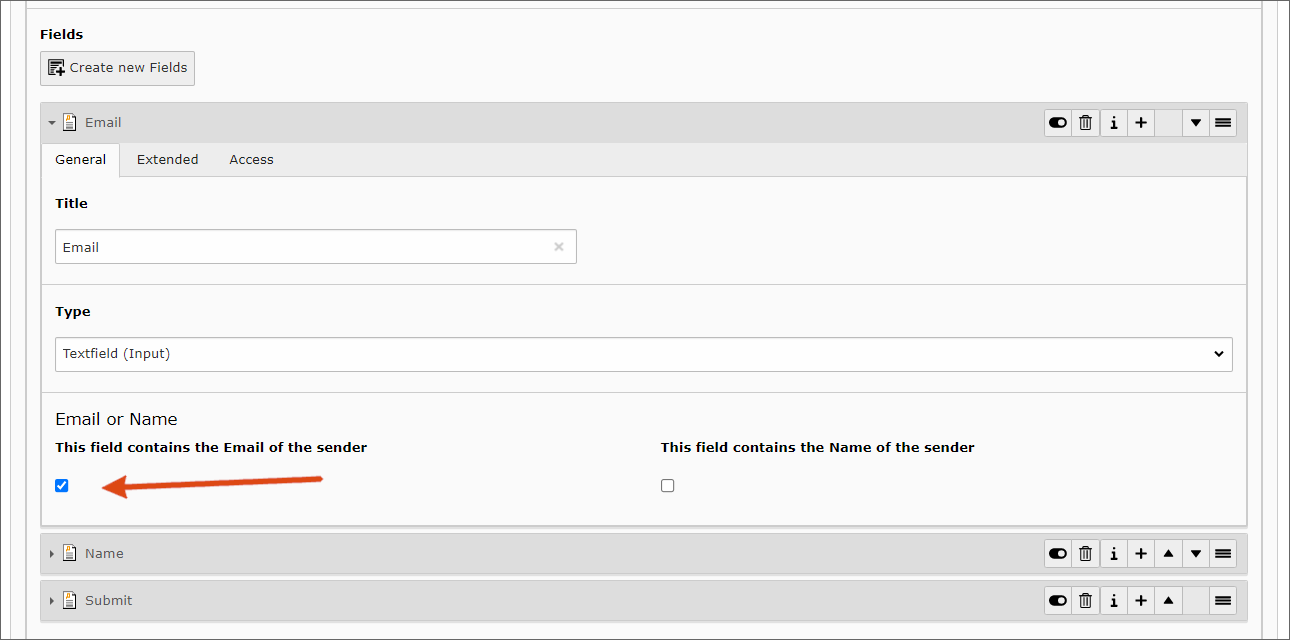 Screenshot creating form fields