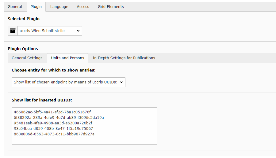 Screenshot settings list UUIDs